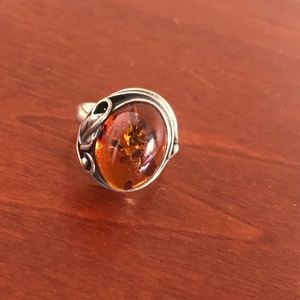 Silver Genuine Amber Ring